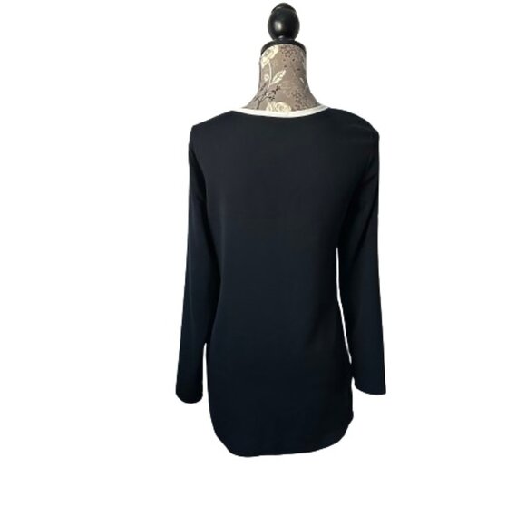 Ann Taylor Women's Small Black & White Long Sleeves Pullover V-neck Blouse Top - Picture 5 of 15